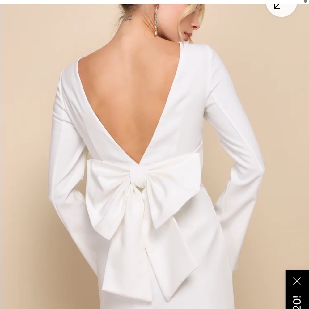White Long Sleeve Plunge Gown for Brides